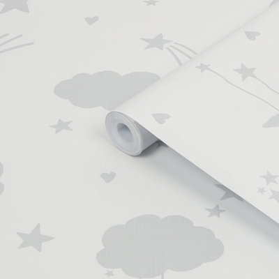 Next Moon & Stars Grey Smooth Wallpaper Sample from B&Q