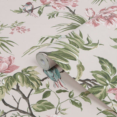 Next Birds & Blooms Mauve Floral Smooth Wallpaper Sample from B&Q