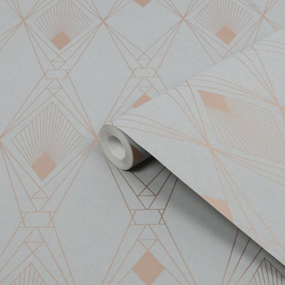 Next Deco Geometric Grey Metallic Effect Smooth Wallpaper Sample from B&Q