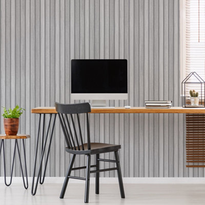 B&Q -  Wooden Slats Grey Wallpaper
