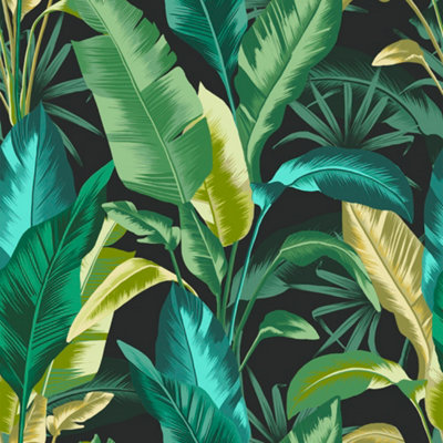 Envy Leaf It Out Twilight Tropical Smooth Wallpaper Sample from B&Q