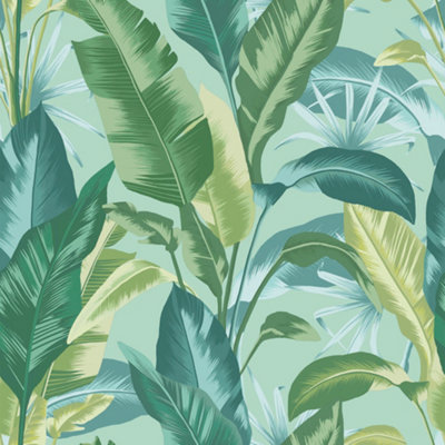 Envy Leaf It Out Midnight Tropical Smooth Wallpaper Sample from B&Q