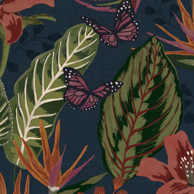Envy Eden Dark Navy Floral Smooth Wallpaper Sample from B&Q