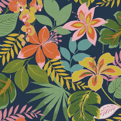Envy So Exotic Night Floral Smooth Wallpaper Sample from B&Q