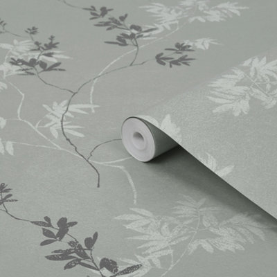Laura Ashley Mari Green Floral Smooth Wallpaper from B&Q