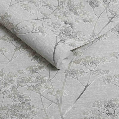 Boutique Grey Serene Seedhead Floral Wallpaper