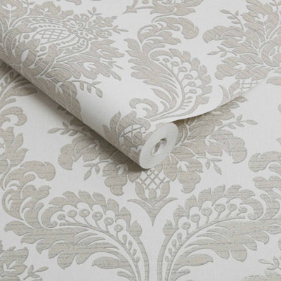 B&Q -  Grey Archive Damask Wallpaper