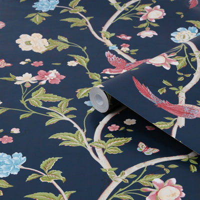 Laura Ashley Summer Palace Blue Trail Smooth Wallpaper from B&Q