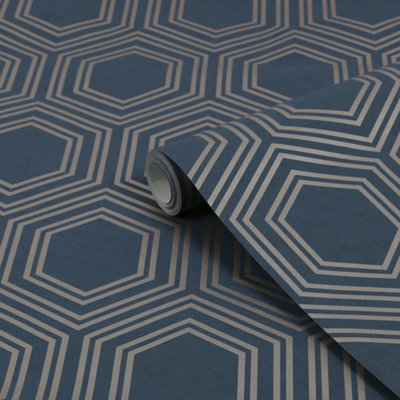 Next Honeycomb Geo Navy Smooth Wallpaper from B&Q