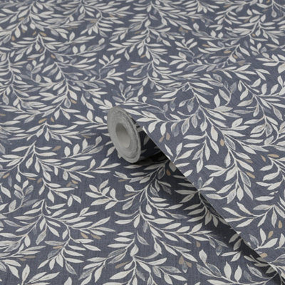 Next Ditsy Leaf Navy Smooth Wallpaper from B&Q