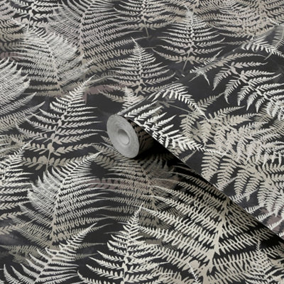 B&Q -  Woodland Fern Charcoal Smooth Wallpaper