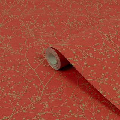B&Q -  Gypsophila Paprika & Gold Effect Smooth Wallpaper