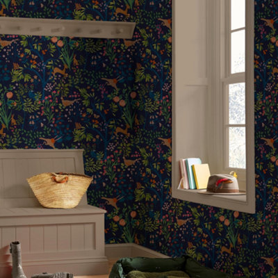 B&Q -  Enchanted Woodland Navy Floral Wallpaper