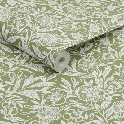 Joules Twilight Ditsy Floral Wallpaper Green