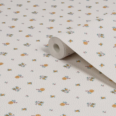 Laura Ashley Rose Garden Claudia’S Friend Pale Ochre Yellow Smooth Wallpaper from B&Q