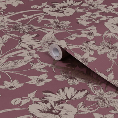 Laura Ashley Faded Glamour Summerhill Pale Blackberry Smooth Wallpaper from B&Q