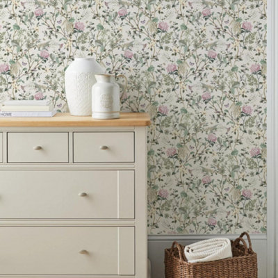 Next Reflection Floral Natural Wallpaper from B&Q