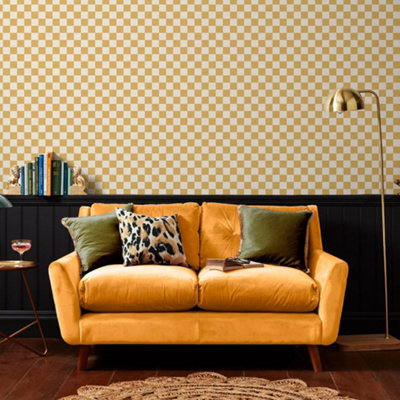 Envy Check Me Out Butterscotch Yellow Checkered Wallpaper from B&Q