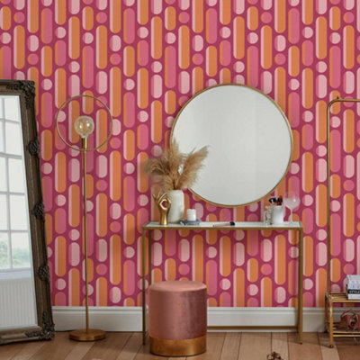 Envy Morse Neutrals Pink Geometric Wallpaper from B&Q