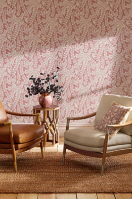 Next Raspberry Roaming Leaf Floral Wallpaper from B&Q