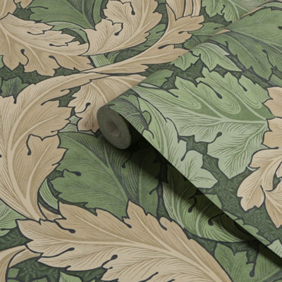 William Morris Gallery Collection Green Acanthus Smooth Wallpaper from B&Q