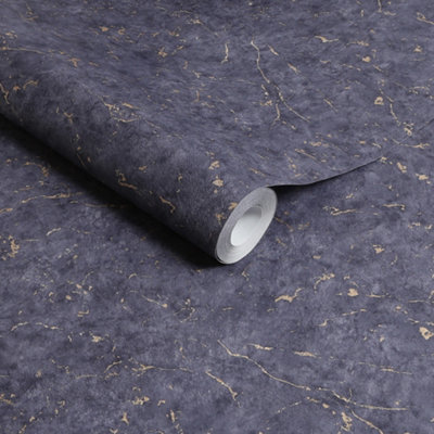 B&Q -  Gilded Plaster Navy Copper Textured Plain Wallpaper