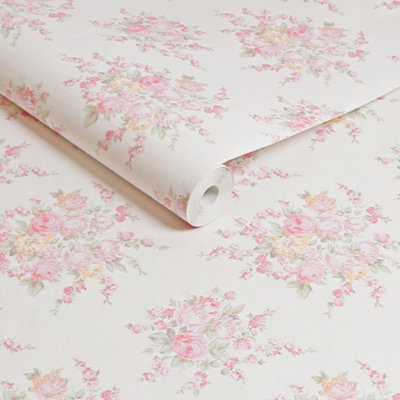 Shabby Chic By Rachel Ashwell Rose Blossom Pink Multi Damask Wallpaper from B&Q