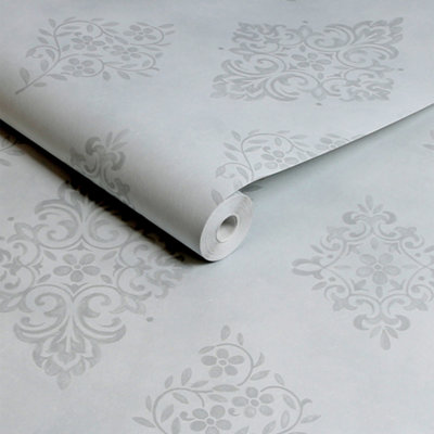 Shabby Chic By Rachel Ashwell Diamond Motif Blue Damask Wallpaper from B&Q
