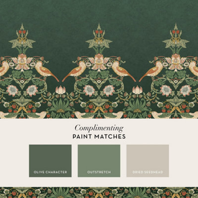 William Morris At Home Strawberry Thief Green Fixed Size Mural Print To Order from B&Q