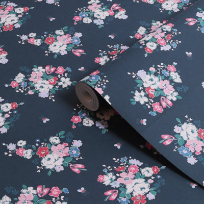 Cath Kidston Navy Clifton Floral Smooth Wallpaper from B&Q