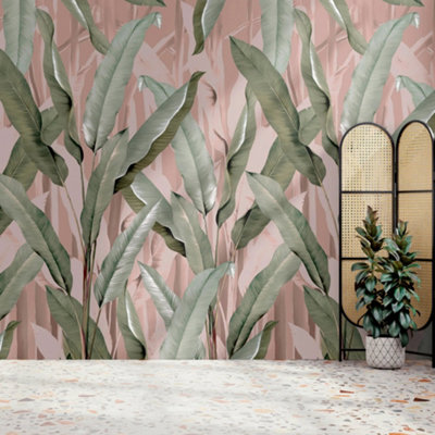 Superfresco Easy Banana Leaf Pink Print To Order Fixed Size Mural from B&Q