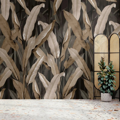 Superfresco Easy Banana Leaf Black Print To Order Fixed Size Mural from B&Q