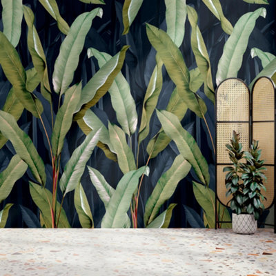 Superfresco Easy Banana Leaf Navy Print To Order Fixed Size Mural from B&Q
