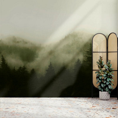 Superfresco Easy Misty Landscape Green Print To Order Fixed Size Mural from B&Q