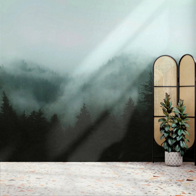 Superfresco Easy Misty Landscape Teal Print To Order Fixed Size Mural from B&Q