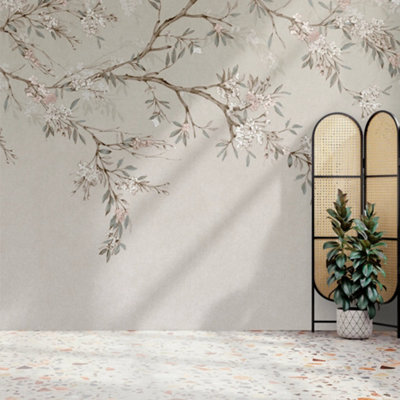 Art For The Home Light/Beige/Pink Blossom Trail Neutral Print To Order Fixed Size Mural
