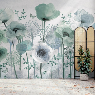 Superfresco Easy Poppy Teal Print To Order Fixed Size Mural from B&Q