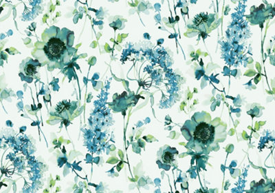 Art For The Home Watercolour Floral Print To Order Fixed Size Mural Blue/Green