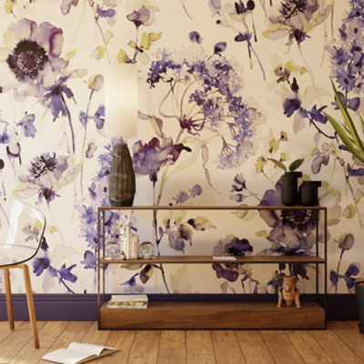 Art For The Home Watercolour Floral Print To Order Fixed Size Mural Pink/Blue