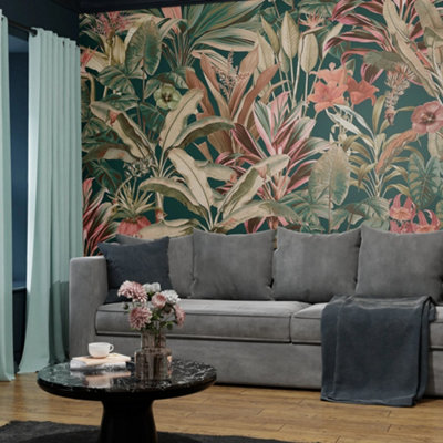 Superfresco Easy Funky Jungle Teal Print To Order Fixed Size Mural from B&Q