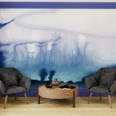 B&Q -  Watercolour Landscape Blue Green Print To Order Fixed Size Mural