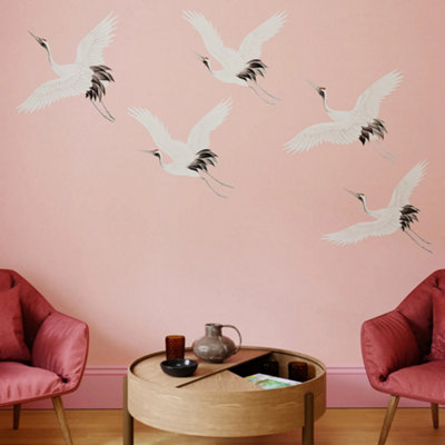 B&Q -  Cranes In Flight Blush Print To Order Fixed Size Mural