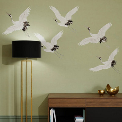 B&Q -  Cranes In Flight Sage Print To Order Fixed Size Mural
