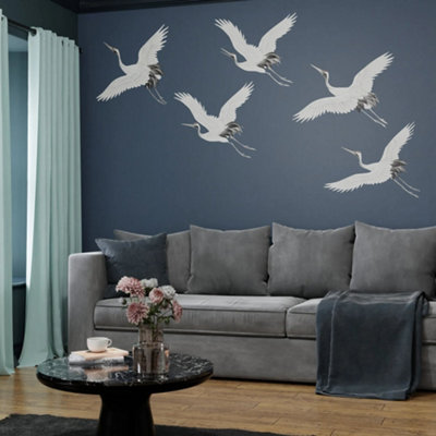 B&Q -  Cranes In Flight Midnight Print To Order Fixed Size Mural