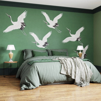 B&Q -  Cranes In Flight Emerald Print To Order Fixed Size Mural