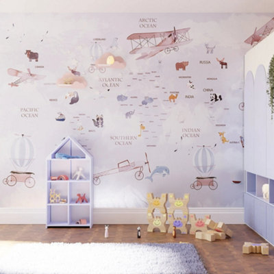 Superfresco Easy Around The World Lilac Print To Order Fixed Size Mural from B&Q