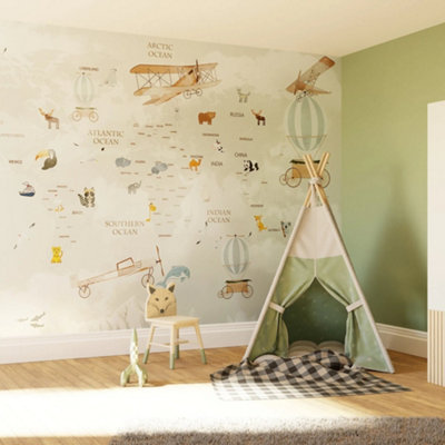 Superfresco Easy Around The World Sage Print To Order Fixed Size Mural from B&Q