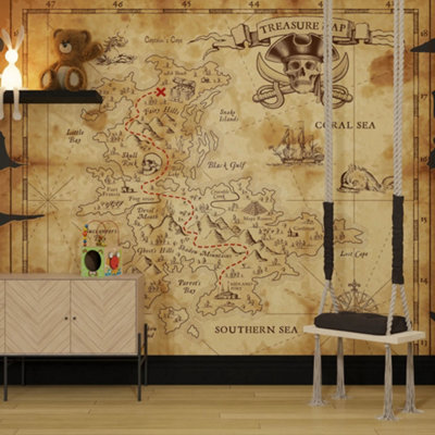 Superfresco Easy Treasure Map Natural Print To Order Fixed Size Mural from B&Q