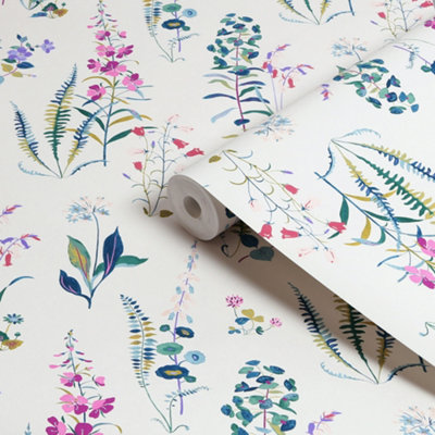 B&Q -  Botanical Diary Violet Meadowvale Sprigs Smooth Wallpaper