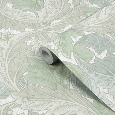 William Morris Misted Sage Acanthus Smooth Wallpaper from B&Q